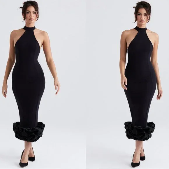 House of CB 'Juniper' Black Peplum Midi NWT - Picture 3 of 11